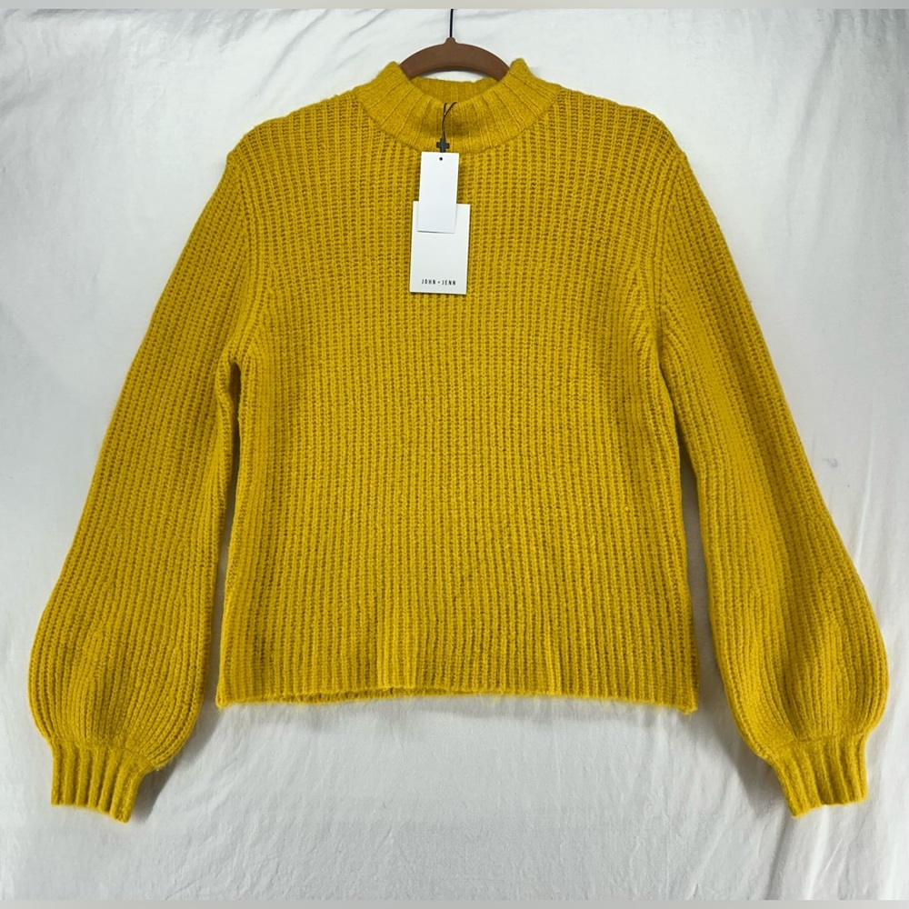 John and‎ Jenn Mustard Yellow Mock Neck Ribbed Sweater Womens Size XS